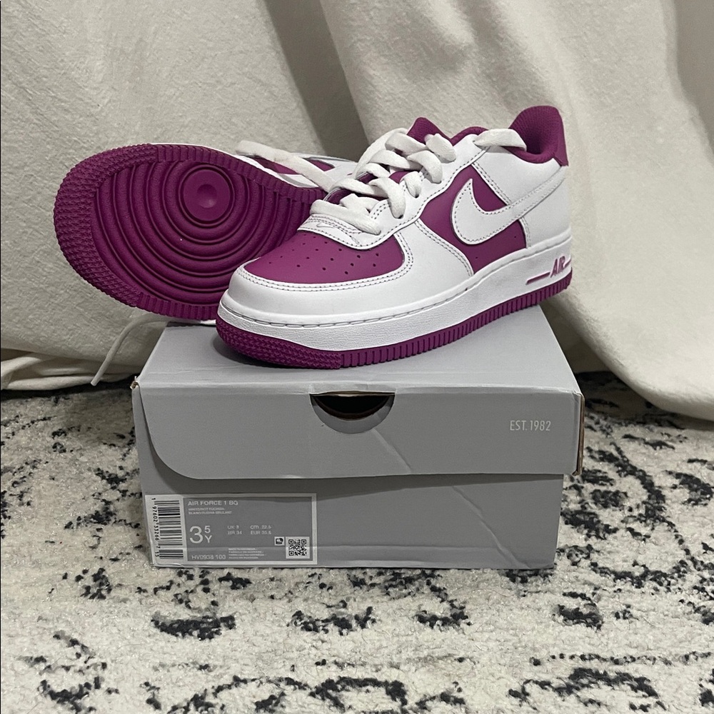 Nike Kids' Air Force 1 Magenta and White Sneakers
